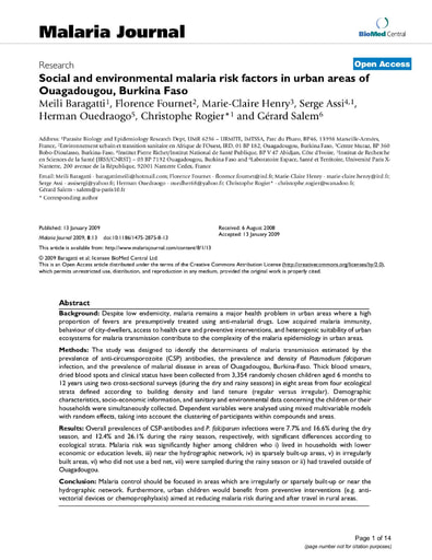 472 Baragatti et al 2009 Social environmental malaria risk factors