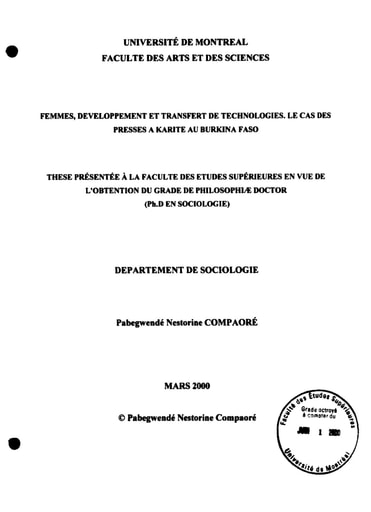 152 Compaoré 2000 Femmes développ transfert techn presses karité BF
