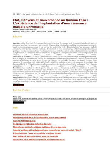 474 Bationo 2013 Etat, Citoyens Gouvernanc BF  assurance maladie
