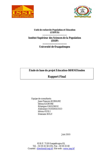 145 ISSP  2010 Etude de base du projet Education BØRNEfonden