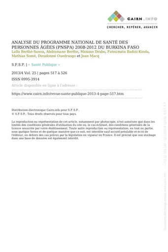 477 Berthé Sanou et al 2013 program  national santé person  âgées 2008  2012  BF