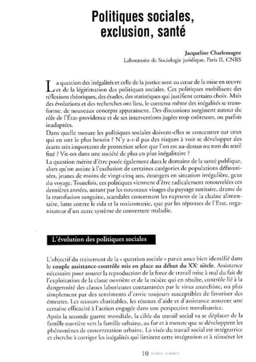 480 Charlemagne 2000 Politiq  sociales exclusion santé