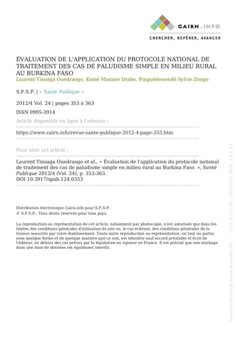 515 Ouédraogo et al 2012 Évaluation application protocole  milieu rural BF
