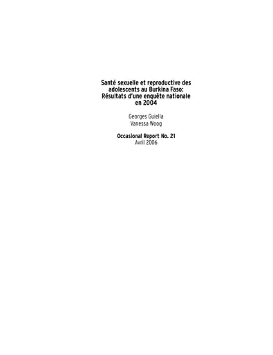 488 Guiella Woog 2006 Santé sexuelle reproductive  ado BF Enquête Nationale