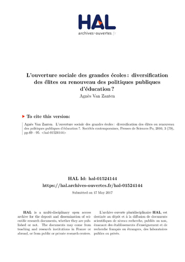 90 Van Zanten 2010 L’ouverture sociale  gd écoles  diversificat  élites