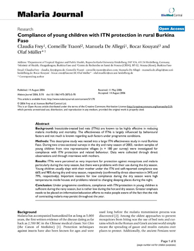 486 Frey et al 2006 Compliance of young children with ITN protection rural BF