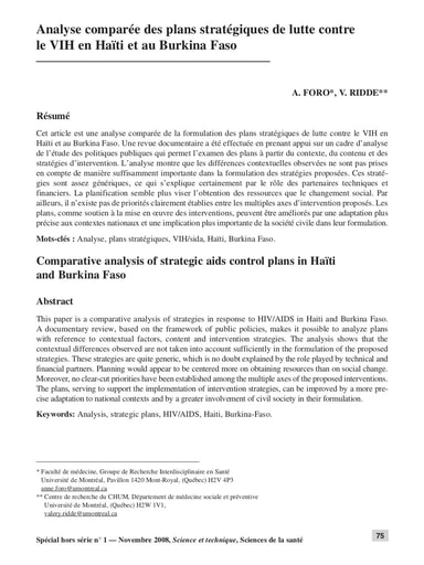 485 Foro Ridde 2008 Analyse comparée plans stratégiq  lutte conte VIH  Haïti BF