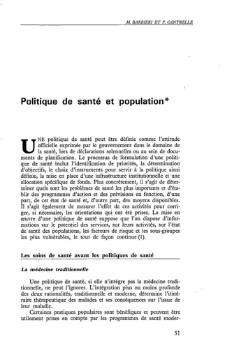 473 Barbieri Cantrelle 1991 Politique santé  population