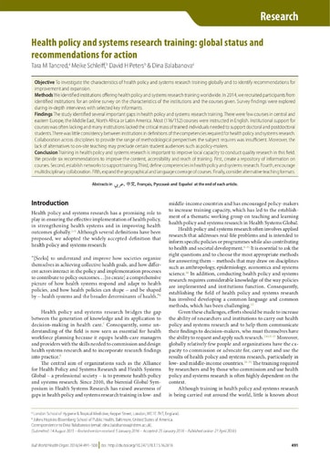 516 Peters  Balabanova 2016 Health policy  systems research training