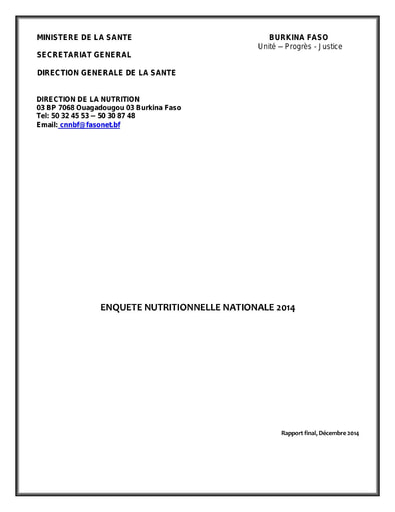 101 Min sante 2014 Enquête nutritionnelle nationale 2014  BF