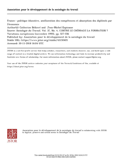 51 Béduwé Espinasse 1995 polit éducative absorption diplômés