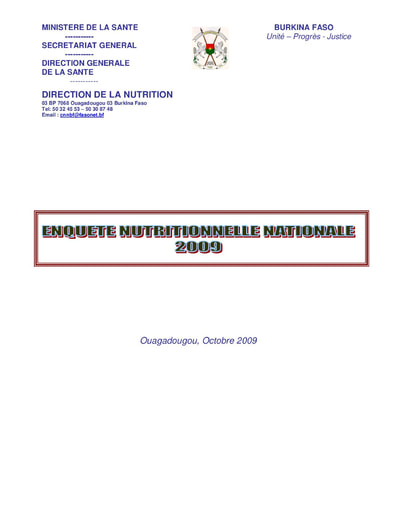 106 Min sante 2009 Enquête nutritionnelle nationale 2009 BF
